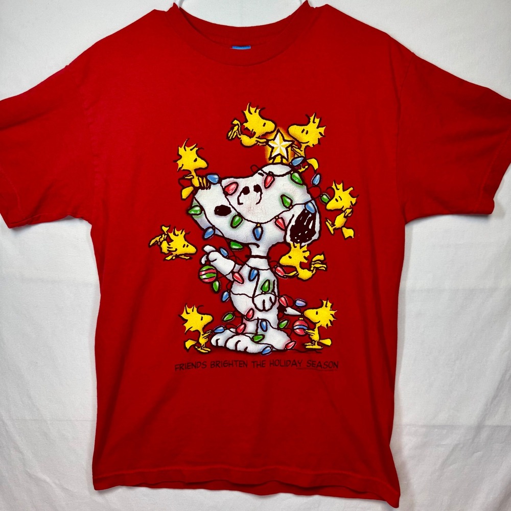 Peanuts Snoopy Christmas T-Shirt Holiday‎ Woodstock Red Mens Sz Medium